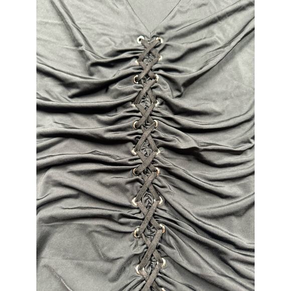 Mistress Rocks LA Make Over Black Plunge Grommet Eyelet Bodycon Dress Size S - Picture 8 of 14